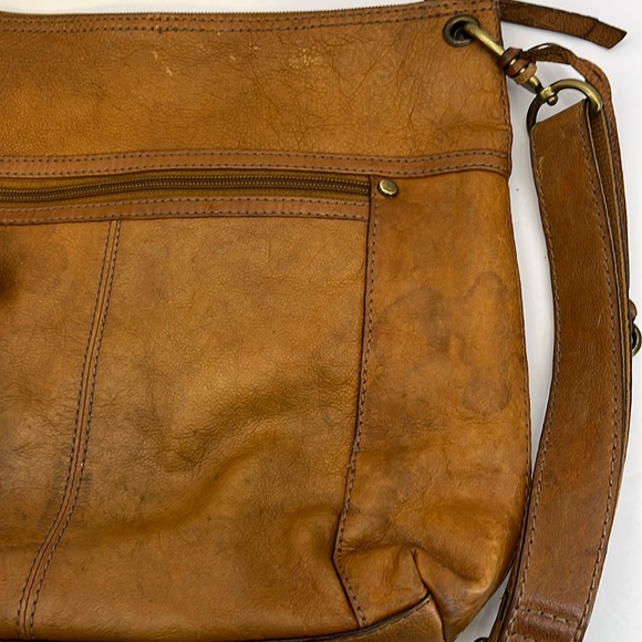 Fossil Sasha Distressed Dark Tan Leather Large Crossbody Saddle Bag Purse - Picture 13 of 16